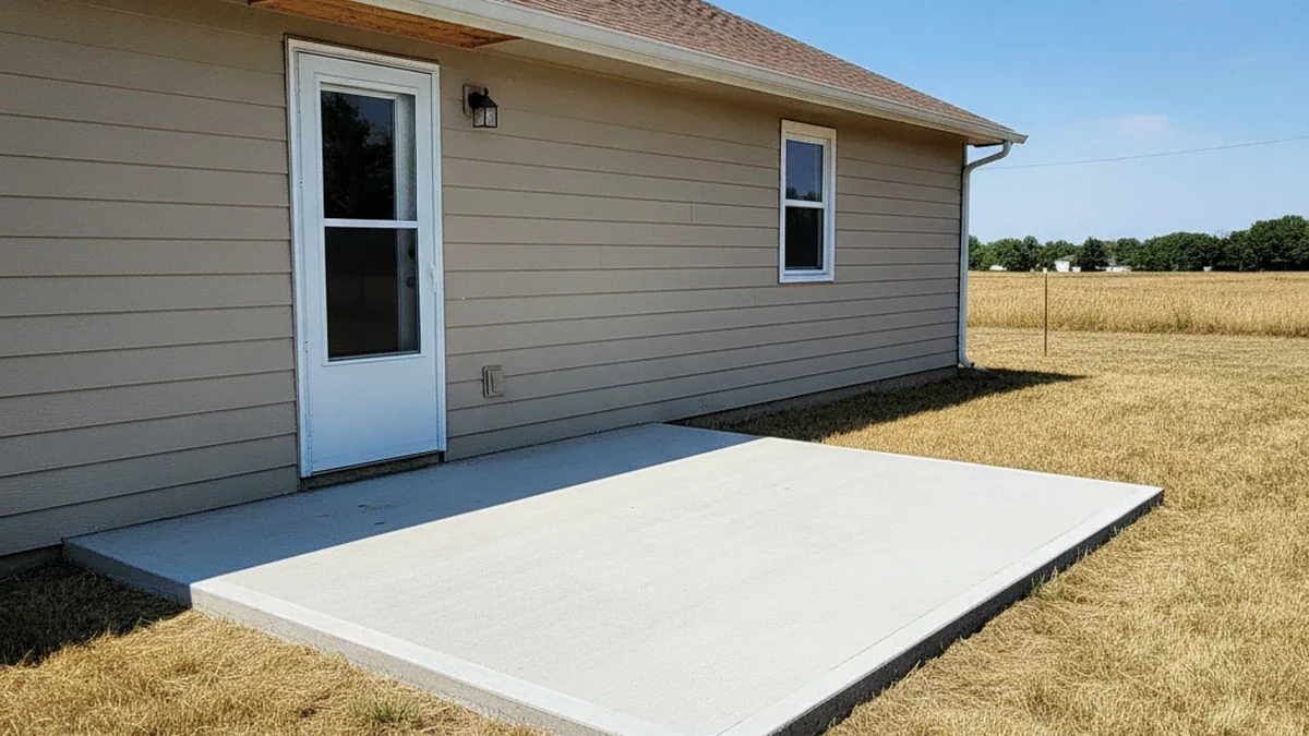 Patio cover installer measuring uncovered backyard patio for Manhattan Kansas estimate